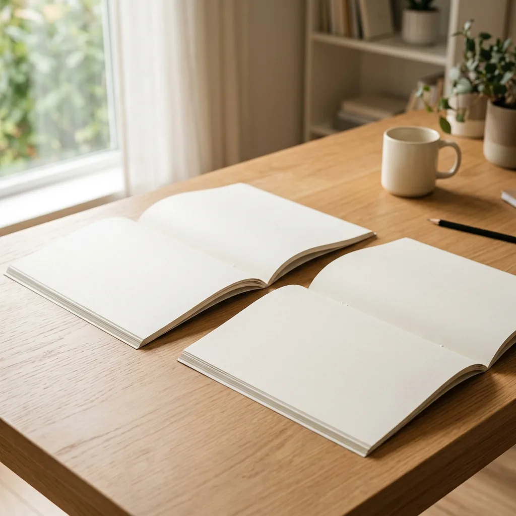 Two adults compare written program information together at a library table.