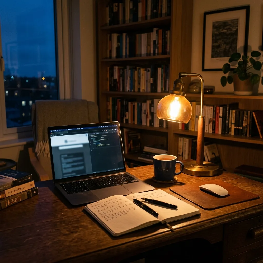An adult learner reviews certification study notes at home.